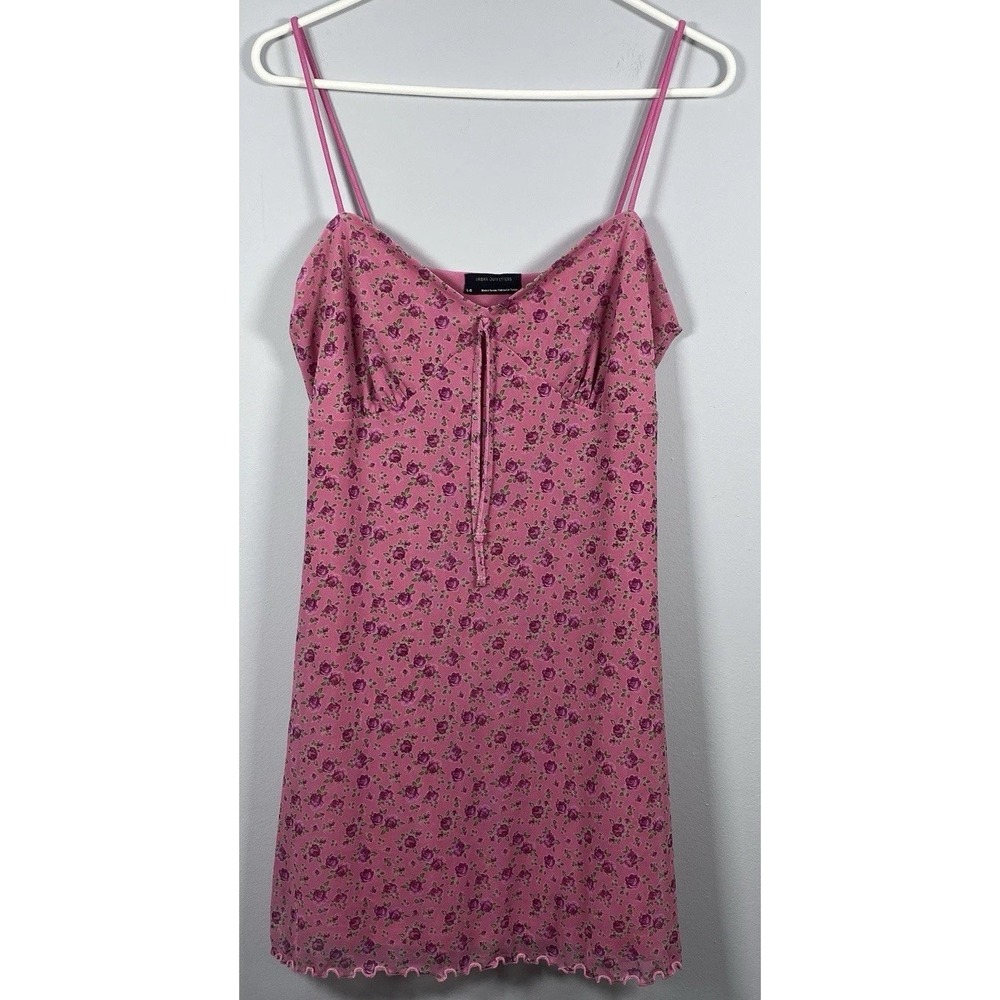 Urban Outfitters Pink Floral Rose BabyDoll Y2K Mini Slip Dress Women's L Girly